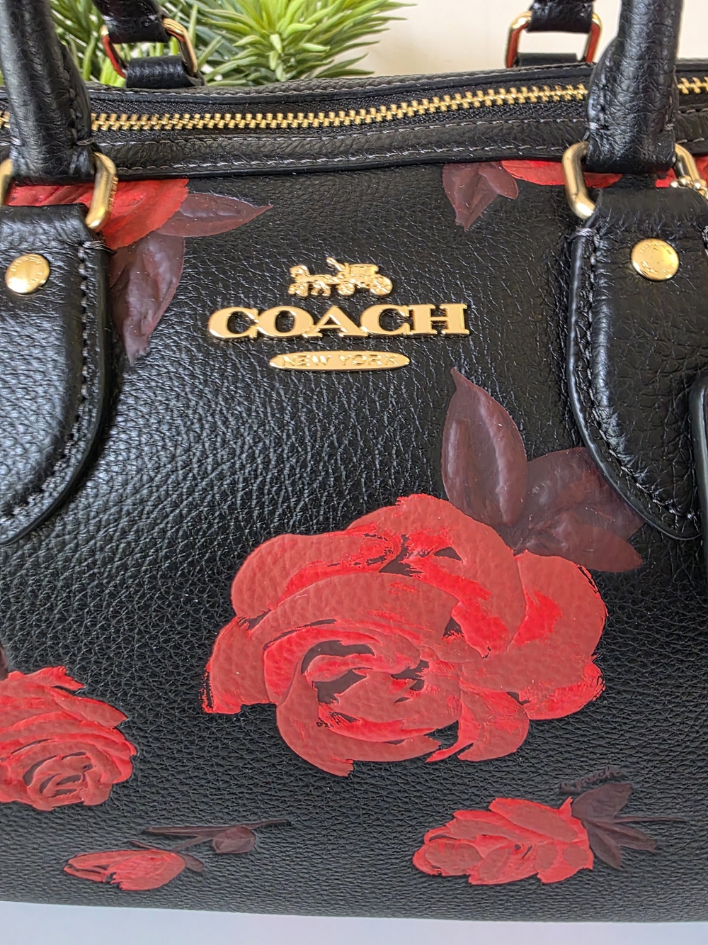 Coach Rowan Rose Print Large Satchel Crossbody Red Floral New Without Tags - Picture 14 of 15